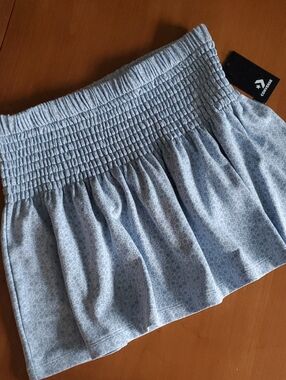 NWT Converse Chuck Floral Smocked French Terry Mini Skirt in Clear Skies